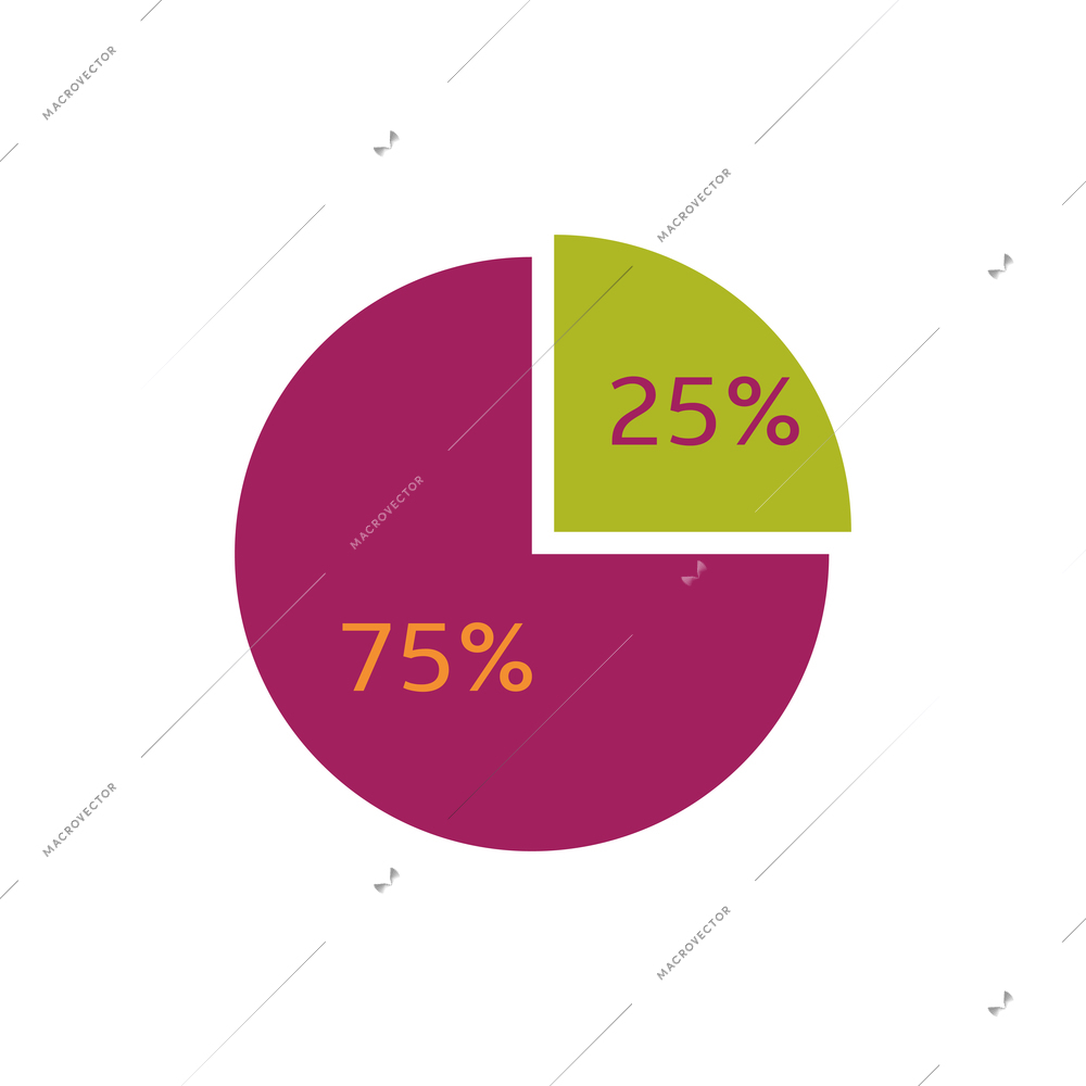 Business finance marketing infographic element with pie chart divided into two parts flat vector illustration