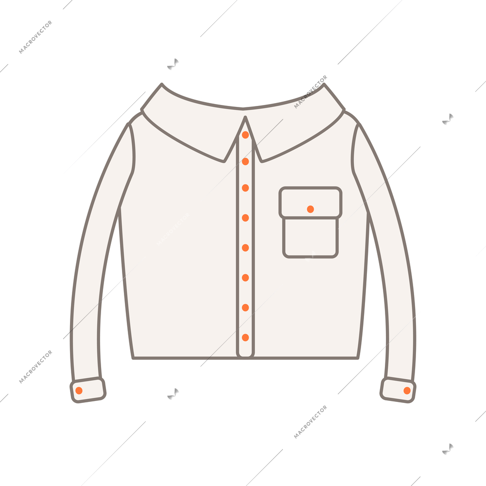 Hipster male white shirt with orange buttons flat icon vector illustration