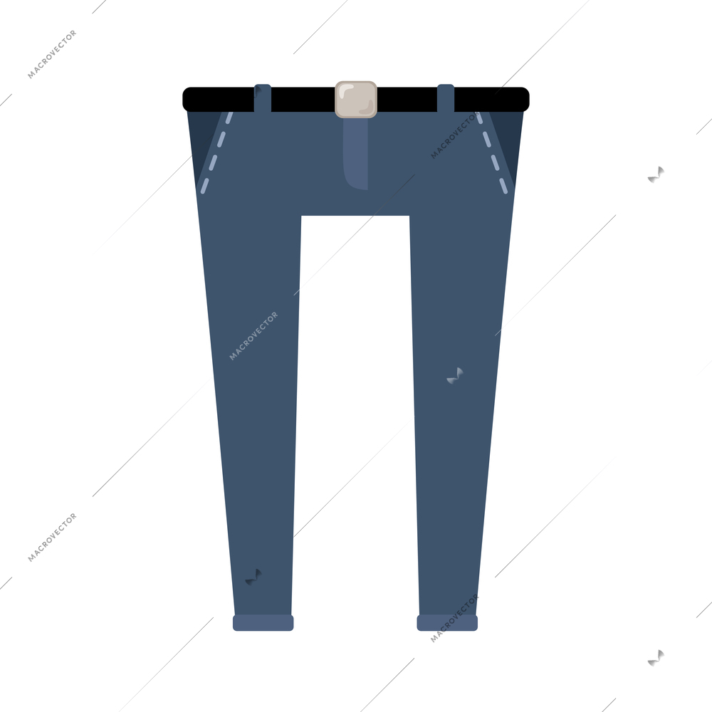 Hipster skinny blue jeans with black belt flat icon vector illustration