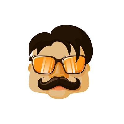 Male hipster character face with moustache trendy hairstyle and glasses flat icon vector illustration