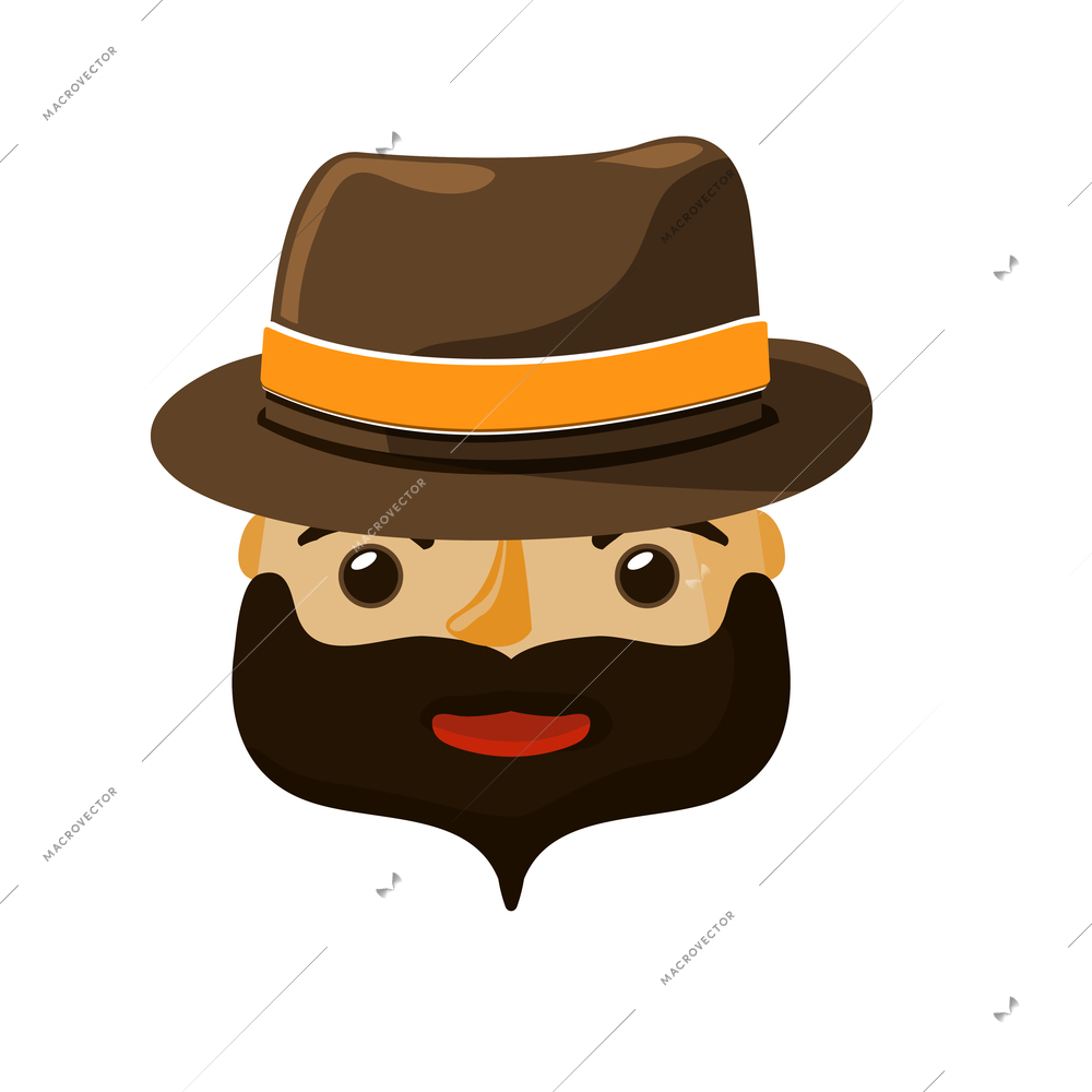 Flat icon with male hipster character face wearing fedora hat vector illustration