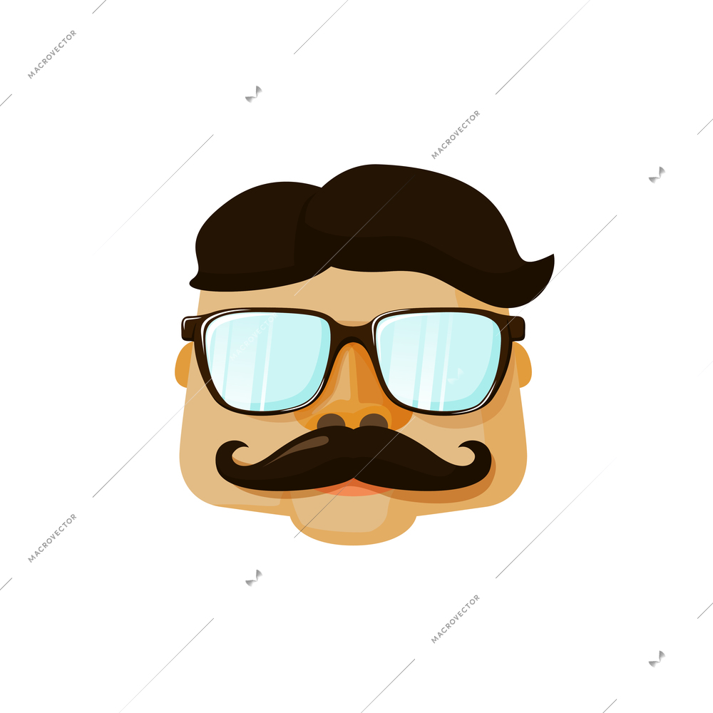 Man hipster face with glasses and moustache flat icon vector illustration