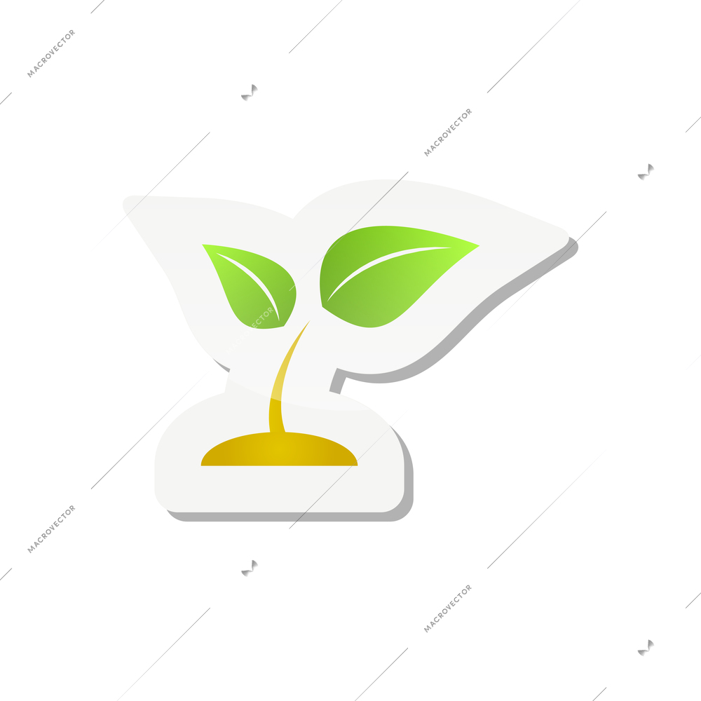 Green plant sprout flat sticker on white background vector illustration