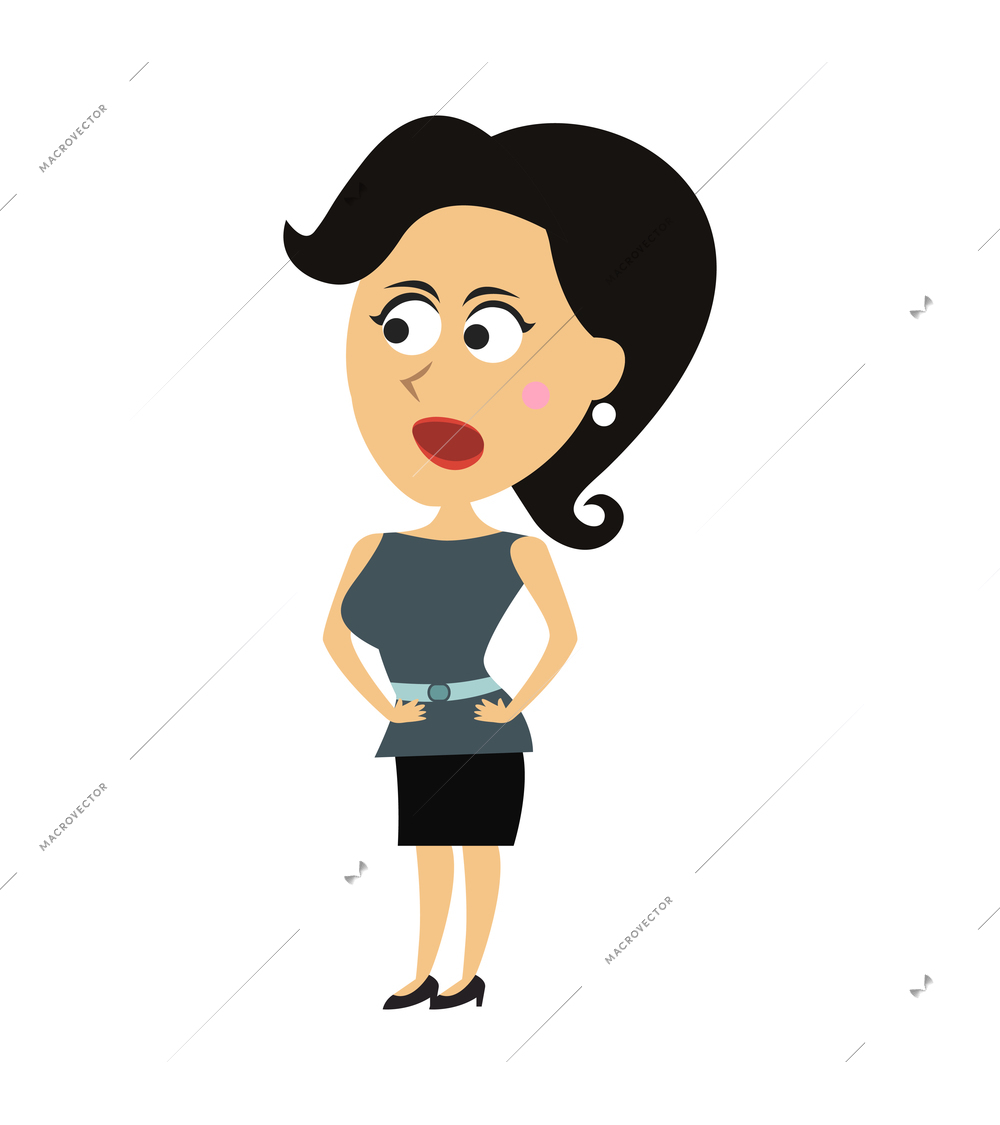 Suprised businesswoman pose flat icon vector illustration