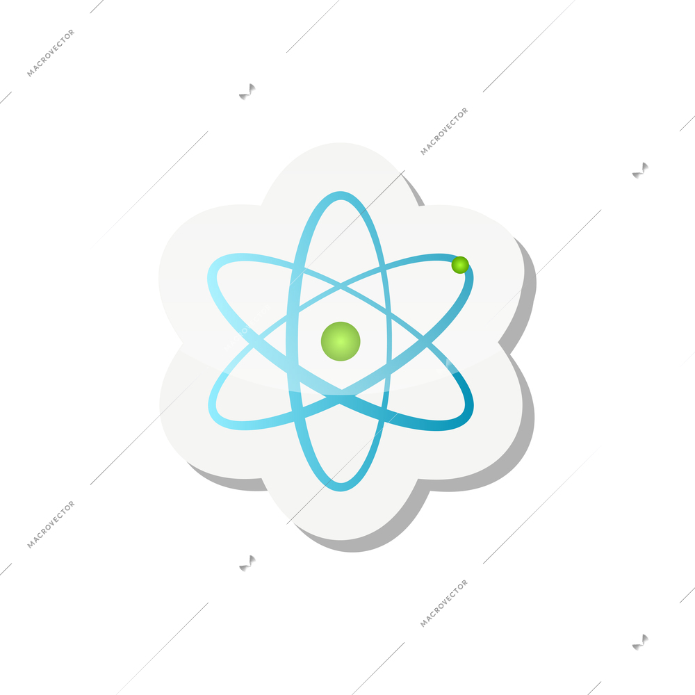 Flat sticker with color atom model vector illustration