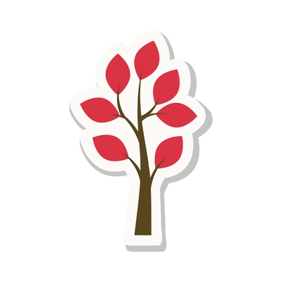 Tree with red leaves flat sticker vector illustration