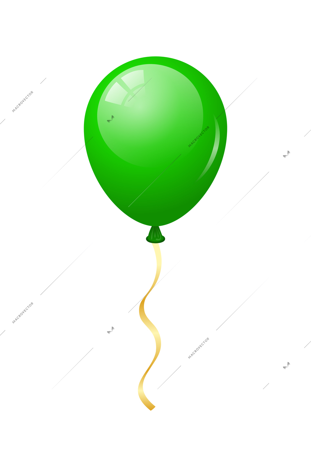 Realistic glossy green balloon with ribbon vector illustration