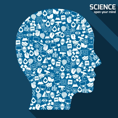 Science areas icons set in human head shape open your mind concept vector illustration.