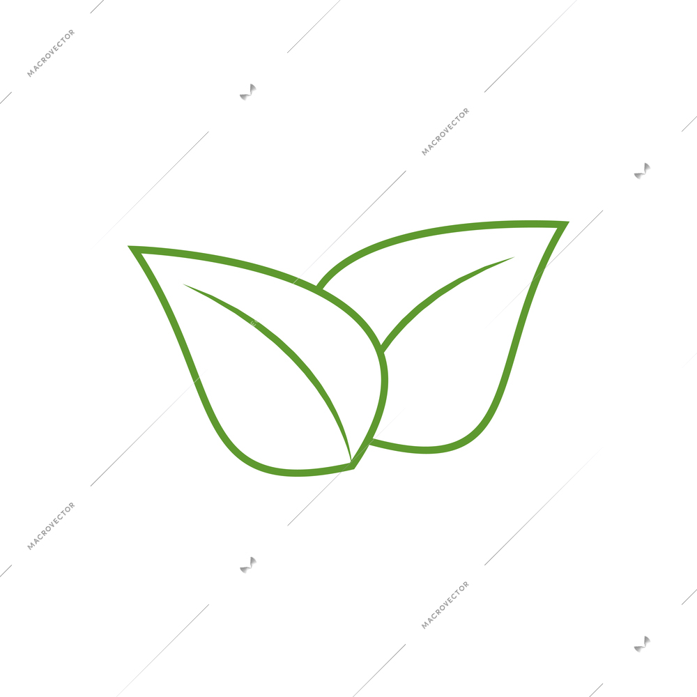 Eco icon with two green leaves flat vector illustration