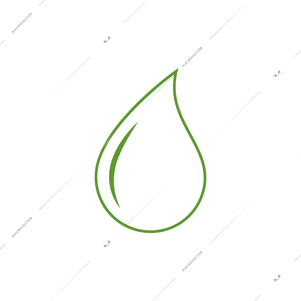 Green water drop eco line icon flat vector illustration