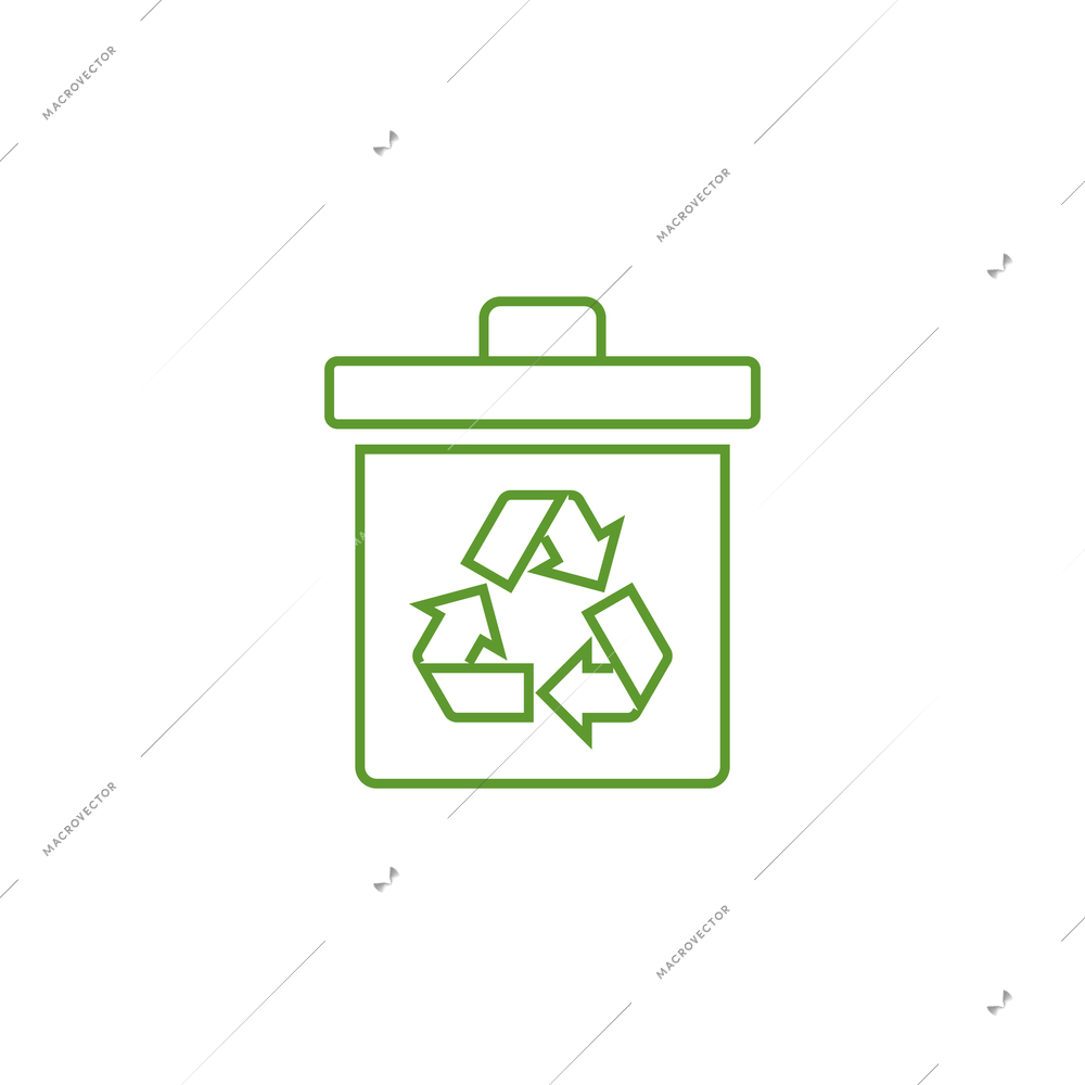 Green trash bin with recycle symbol flat icon vector illustration