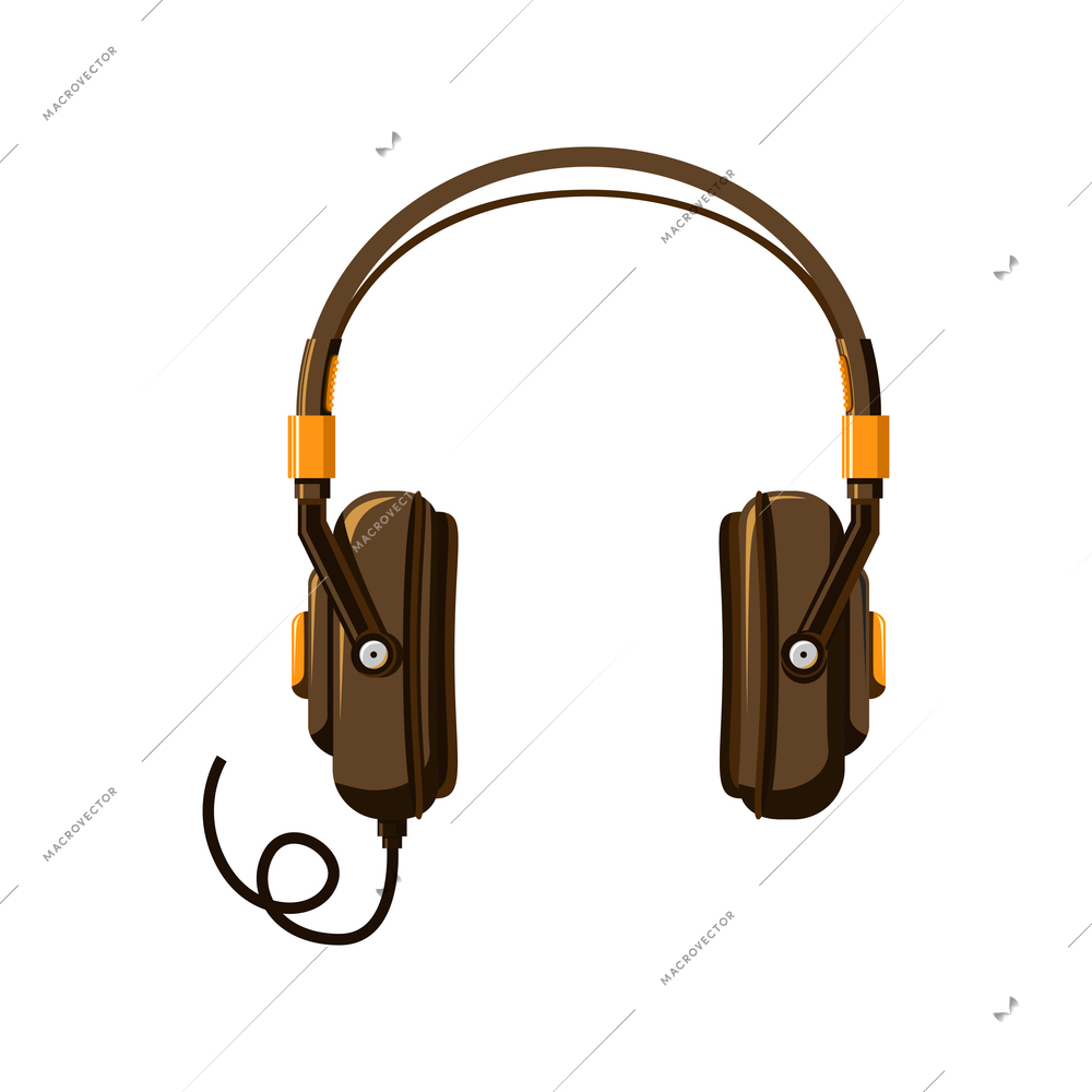 Stylish retro headphones with wire flat icon vector illustration