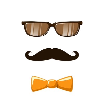 Hipster accessory icon with flat glasses moustache and bow tie isolated vector illustration