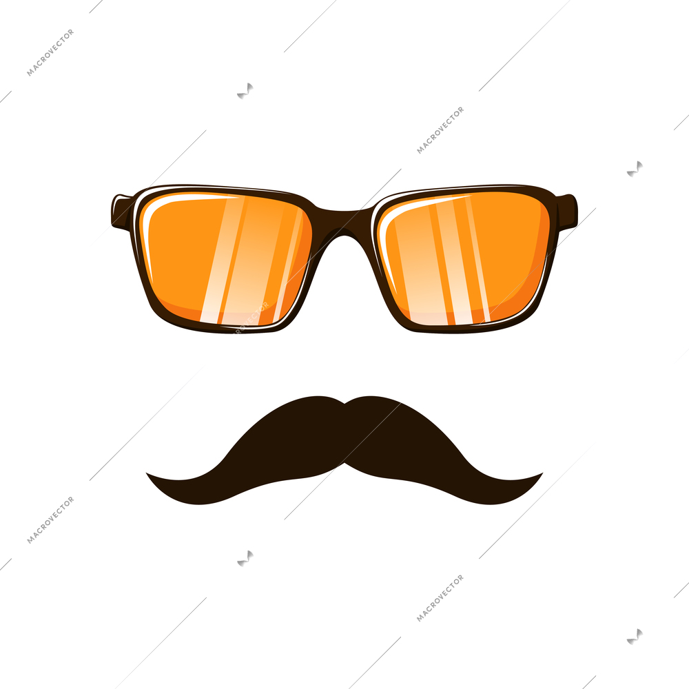 Hipster accessory flat icon with glasses and retro moustache isolated vector illustration