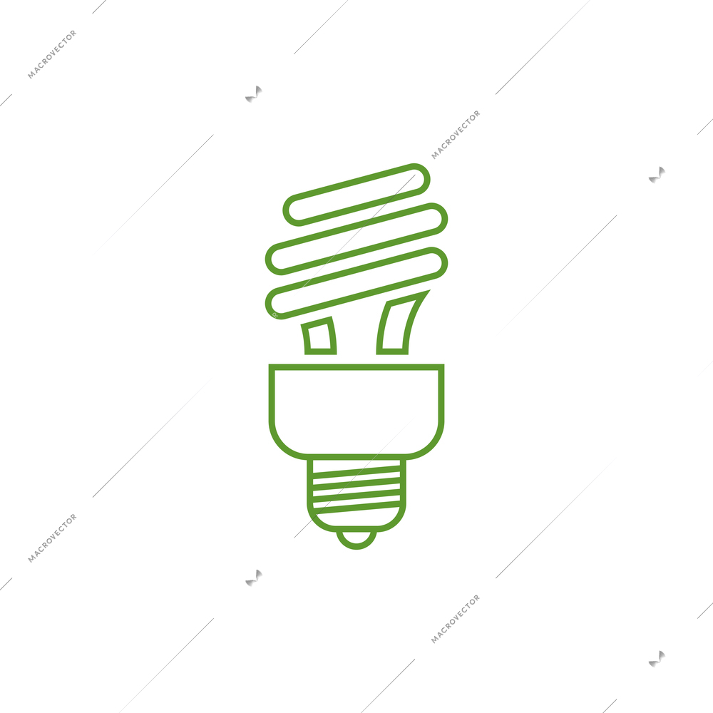 Green energy saving light bulb line flat icon vector illustration