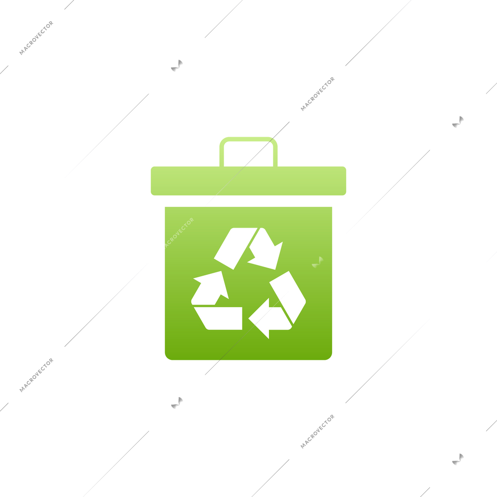 Flat recycling icon with green trash container vector illustration