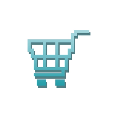 Pixel online store icon with shopping cart flat vector illustration