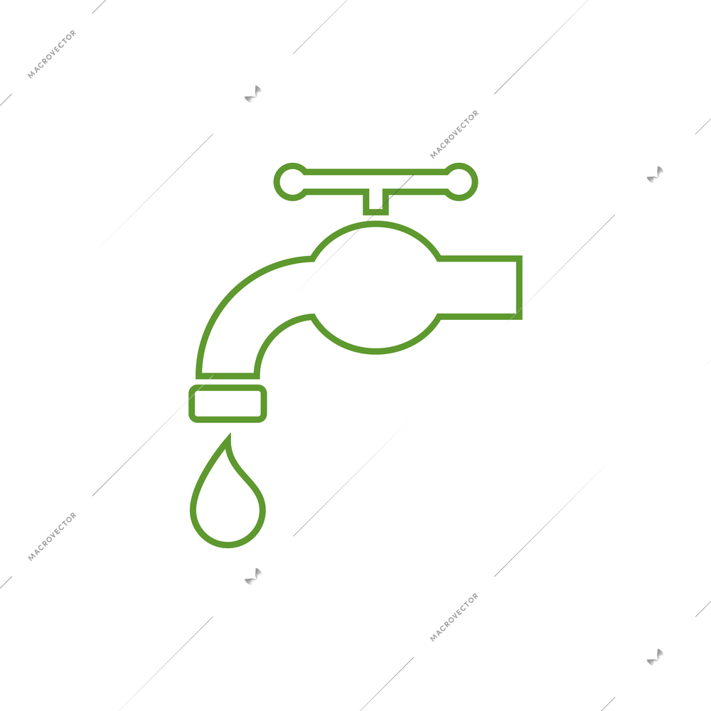 Green faucet with water drop flat line icon vector illustration