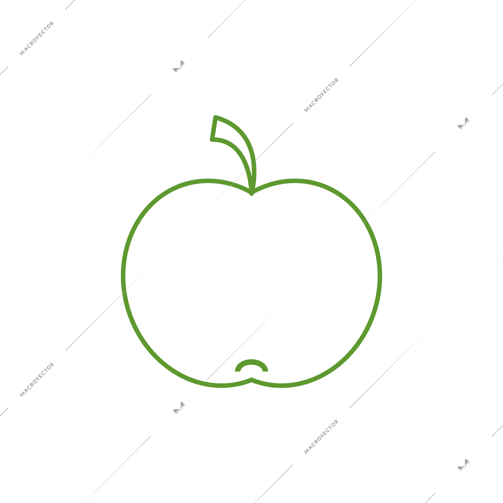 Green apple line flat icon on white background vector illustration