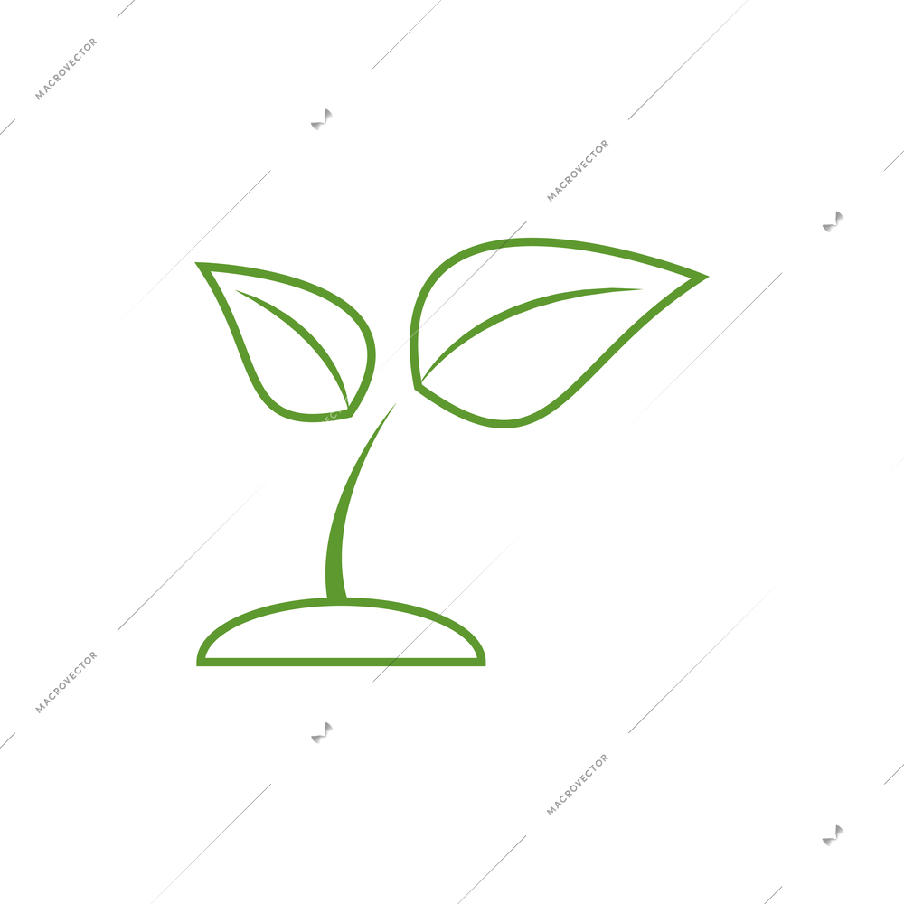 Eco symbol line icon with green leaves flat vector illustration