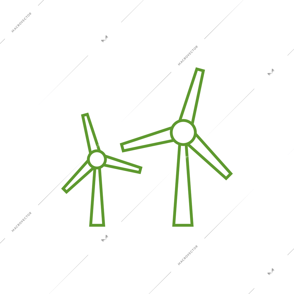 Two green windmills flat eco line icon vector illustration