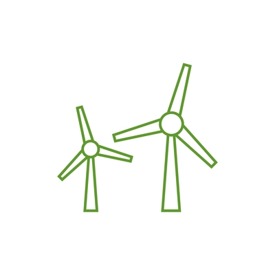 Two green windmills flat eco line icon vector illustration