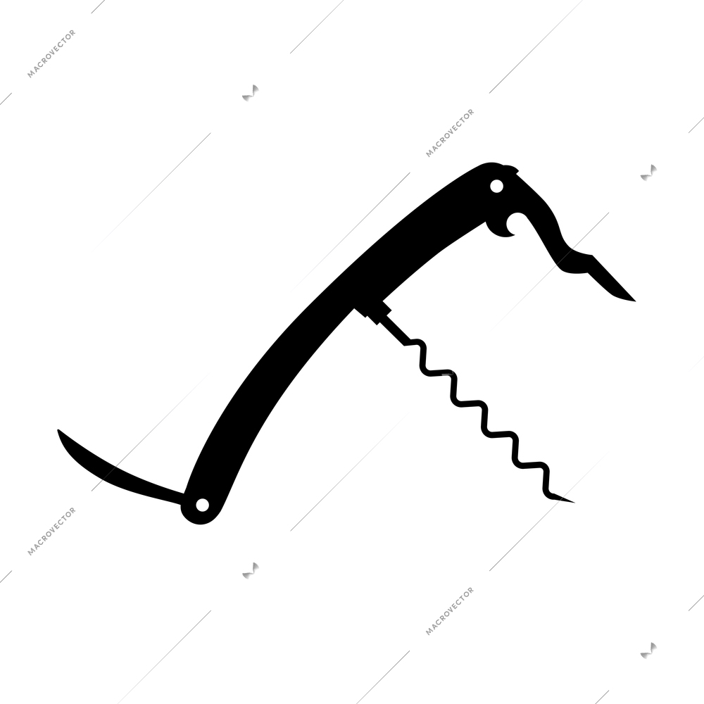 Multipurpose corkscrew with knife flat silhouette icon vector illustration