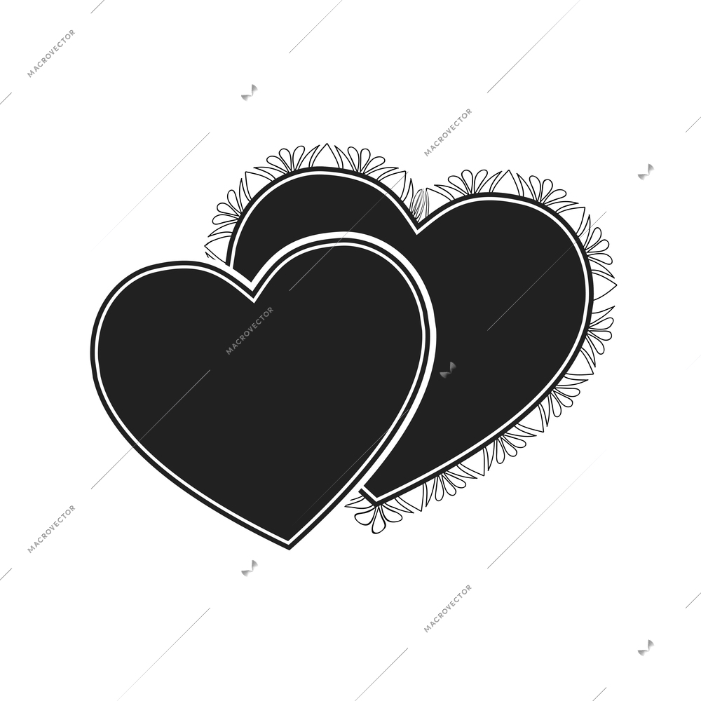 Two black hearts flat icon vector illustration