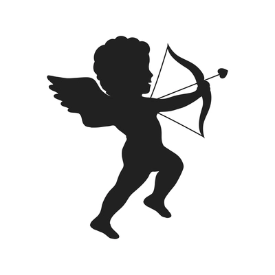 Flying cupid shooting bow silhouette icon vector illustration