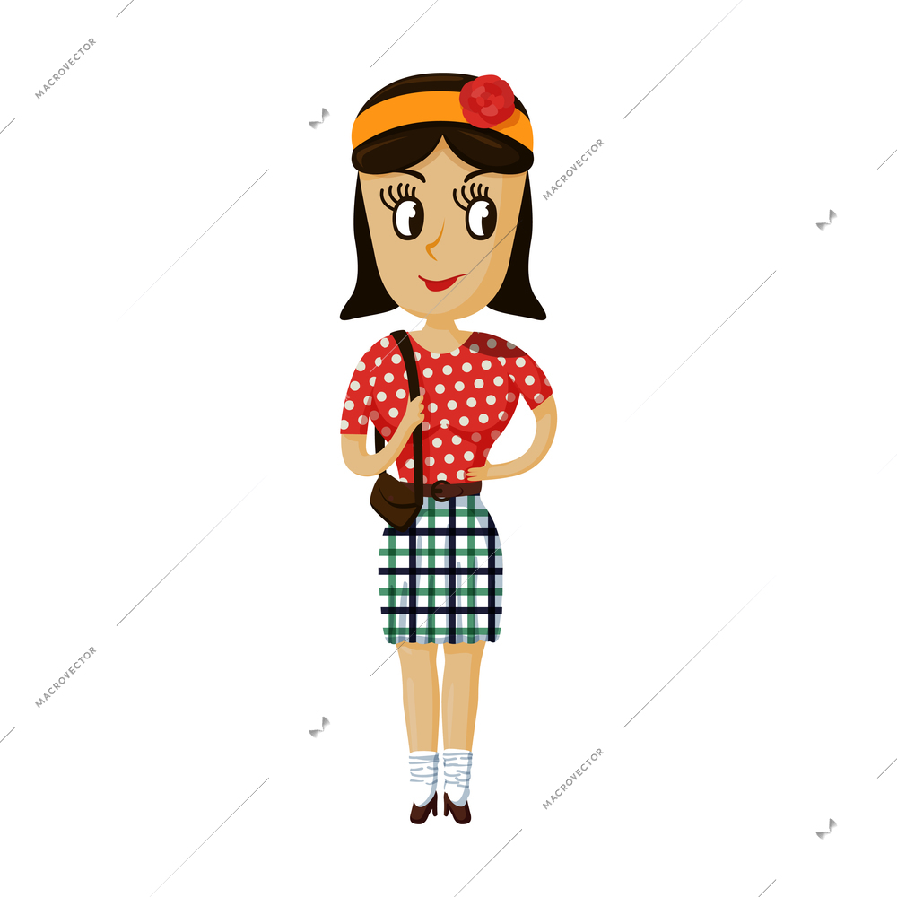 Flat icon with hipster girl wearing patterned clothes socks and trendy accessories vector illustration