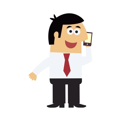 Happy businessman standing and talking on phone flat vector illustration