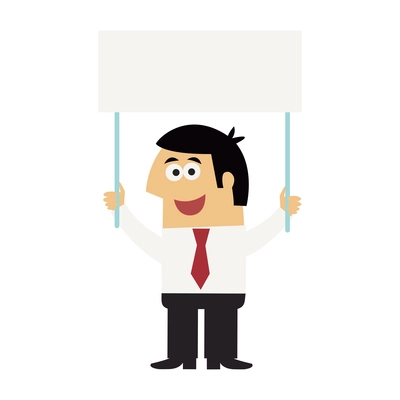 Manager in office wear holding blank placard flat vector illustration