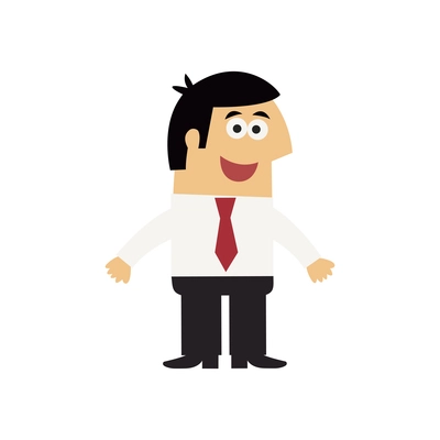 Happy businessman or office manager with tie standing on white background flat vector illustration