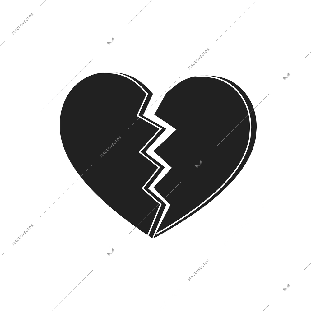 Flat icon with black broken heart vector illustration