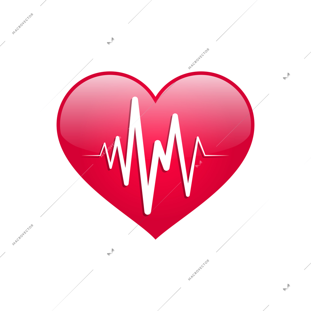 Realistic red heart with heartbeat icon vector illustration