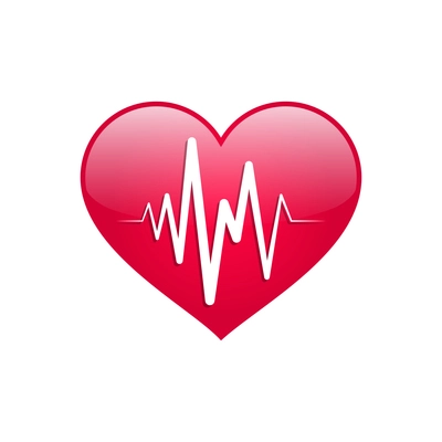 Realistic red heart with heartbeat icon vector illustration