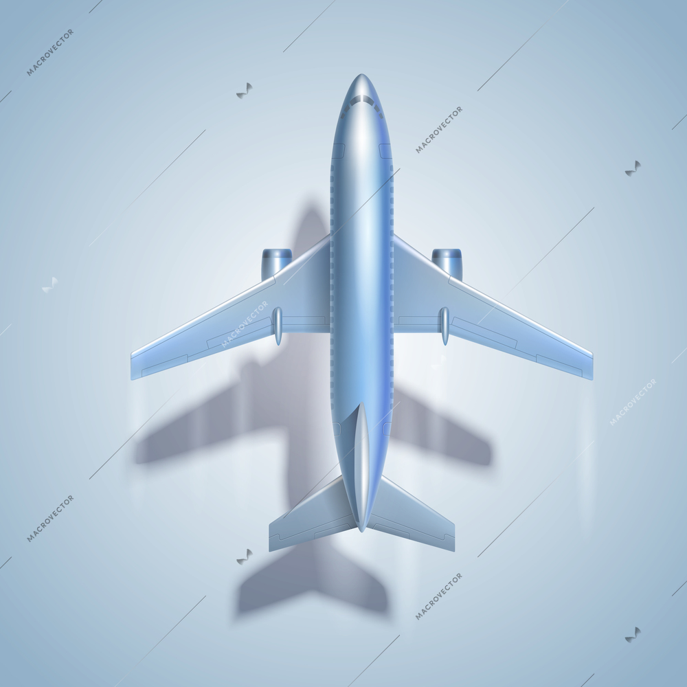 Flying airplane symbol with shadow vector illustration