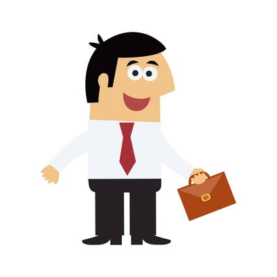 Happy businessman in office wear standing with briefcase flat icon vector illustration