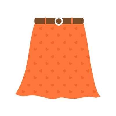 Flat icon with orange summer skirt with hearts pattern and belt vector illustration