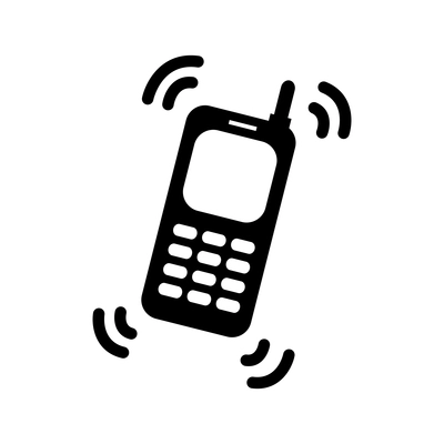 Flat black icon with ringing retro mobile phone vector illustration