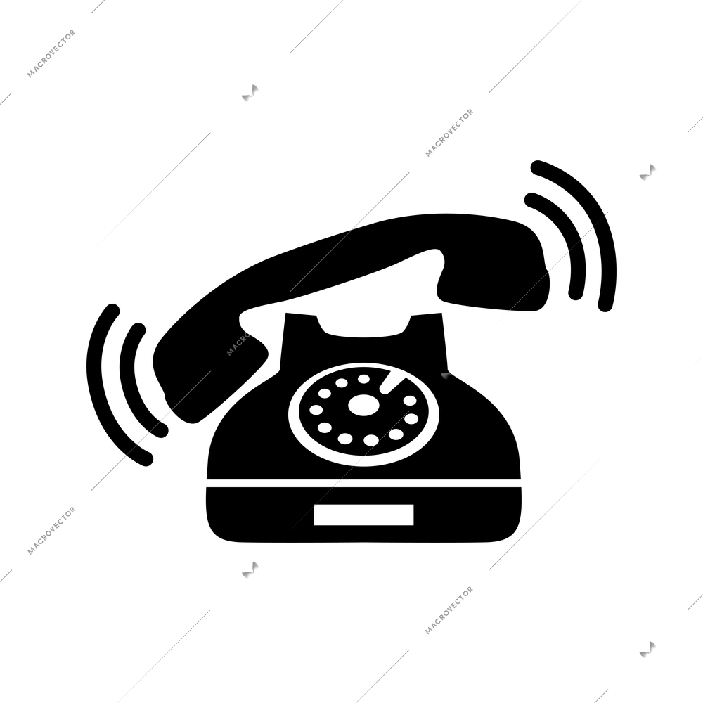 Ringing retro telephone flat black icon vector illustration