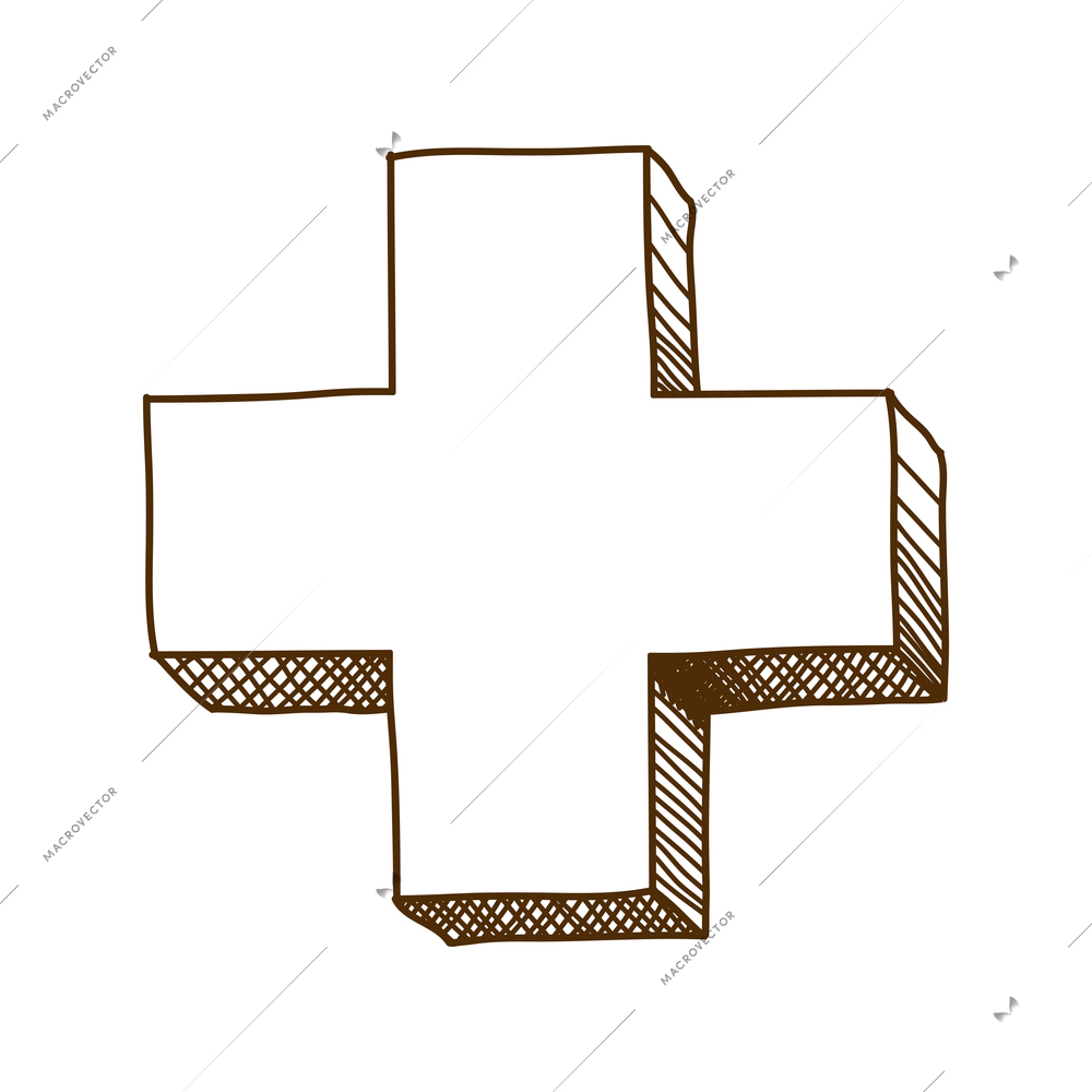 Doodle medical symbol with cross vector illustration