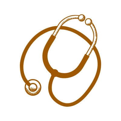 Hand drawn stethoscope in brown color vector illustration