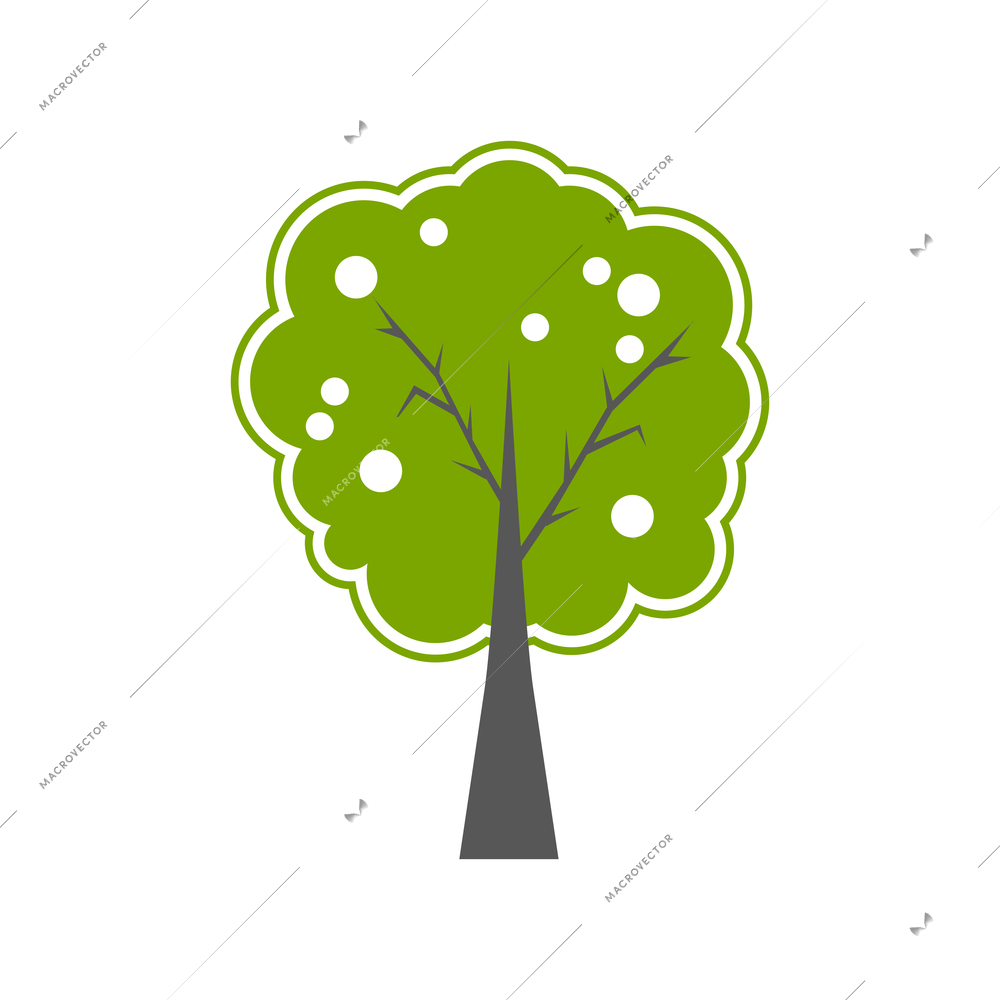 Blooming green garden tree flat icon vector illustration