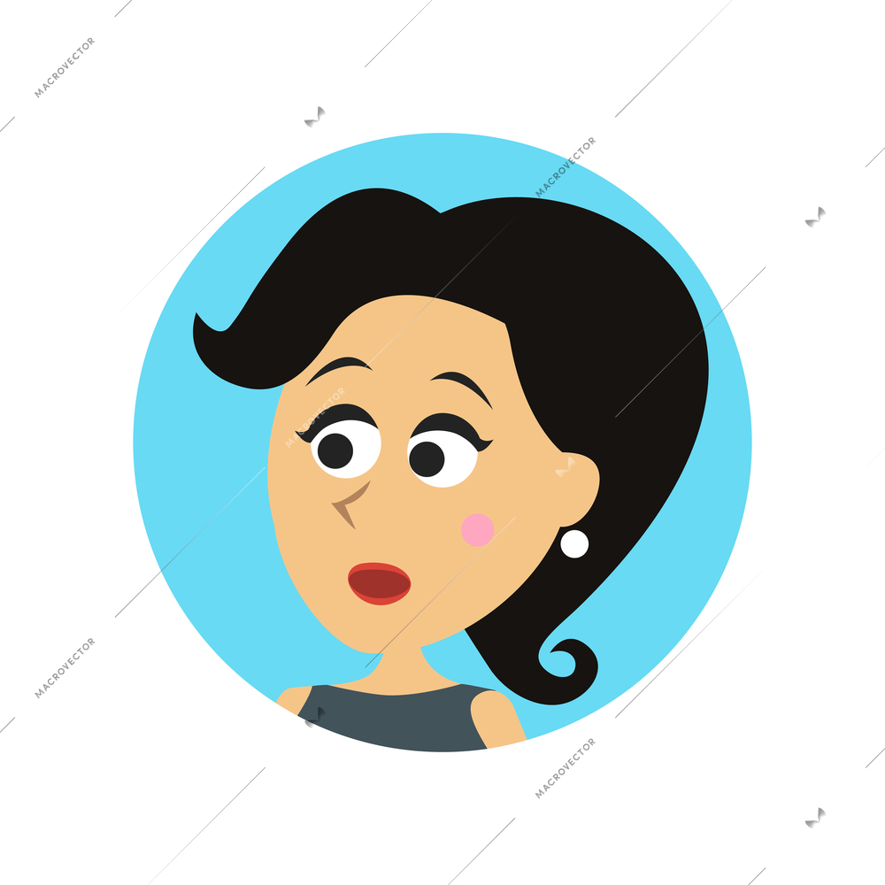 Businesswoman with surprised facial expression flat icon vector illustration