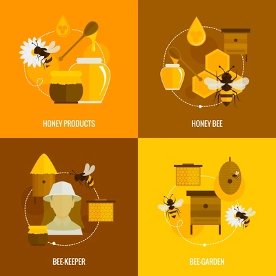 Bee honey icons flat set with products bee-keeper garden isolated vector illustration