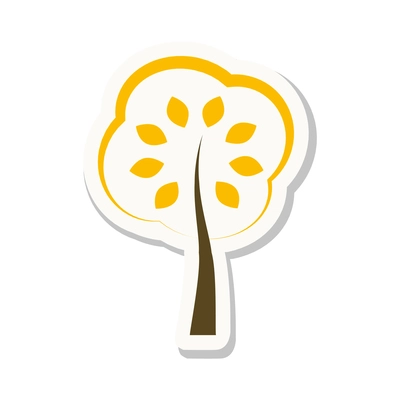 Forest tree with yellow leaves flat sticker vector illustration