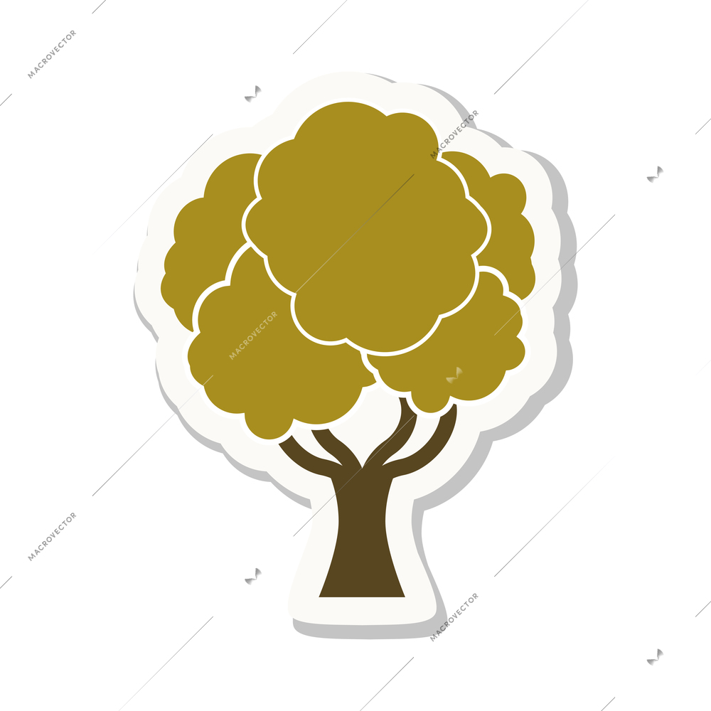 Forest tree with yellow foliage flat sticker vector illustration