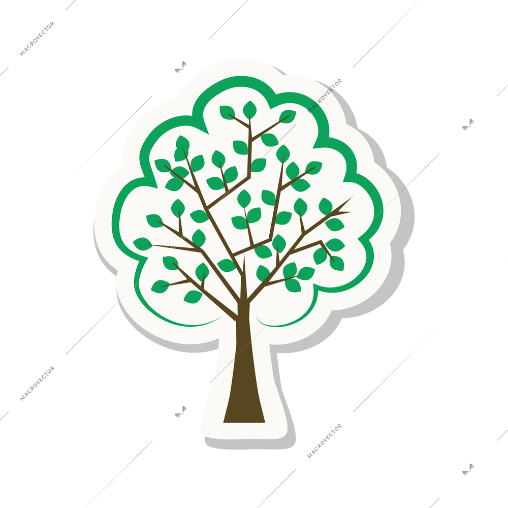 Green tree sticker in flat style vector illustration