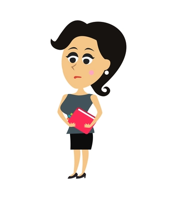 Flat icon with thoughtful businesswoman holding agenda vector illustration